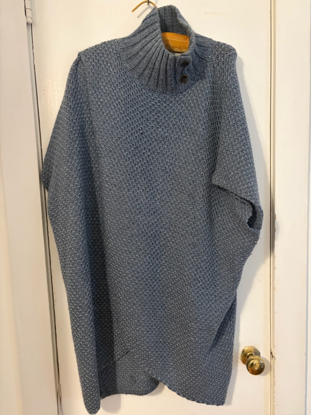 Simply Noelle Reversible Dusty Blue Turtleneck Sweater with Button Placket